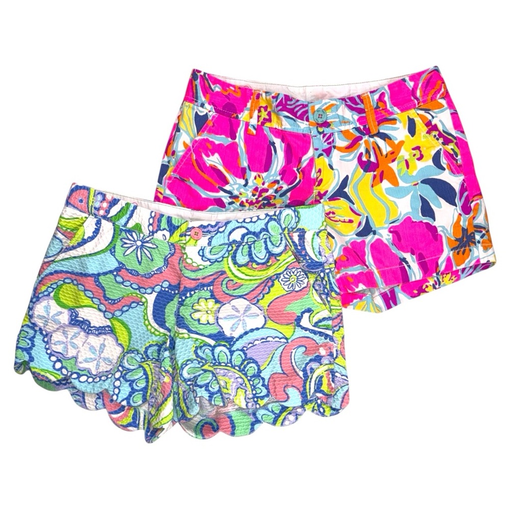 Lilly Pulitzer Callahan Shorts Pink Floral Set of 2 Size 2 Vibrant Print 🌸👙